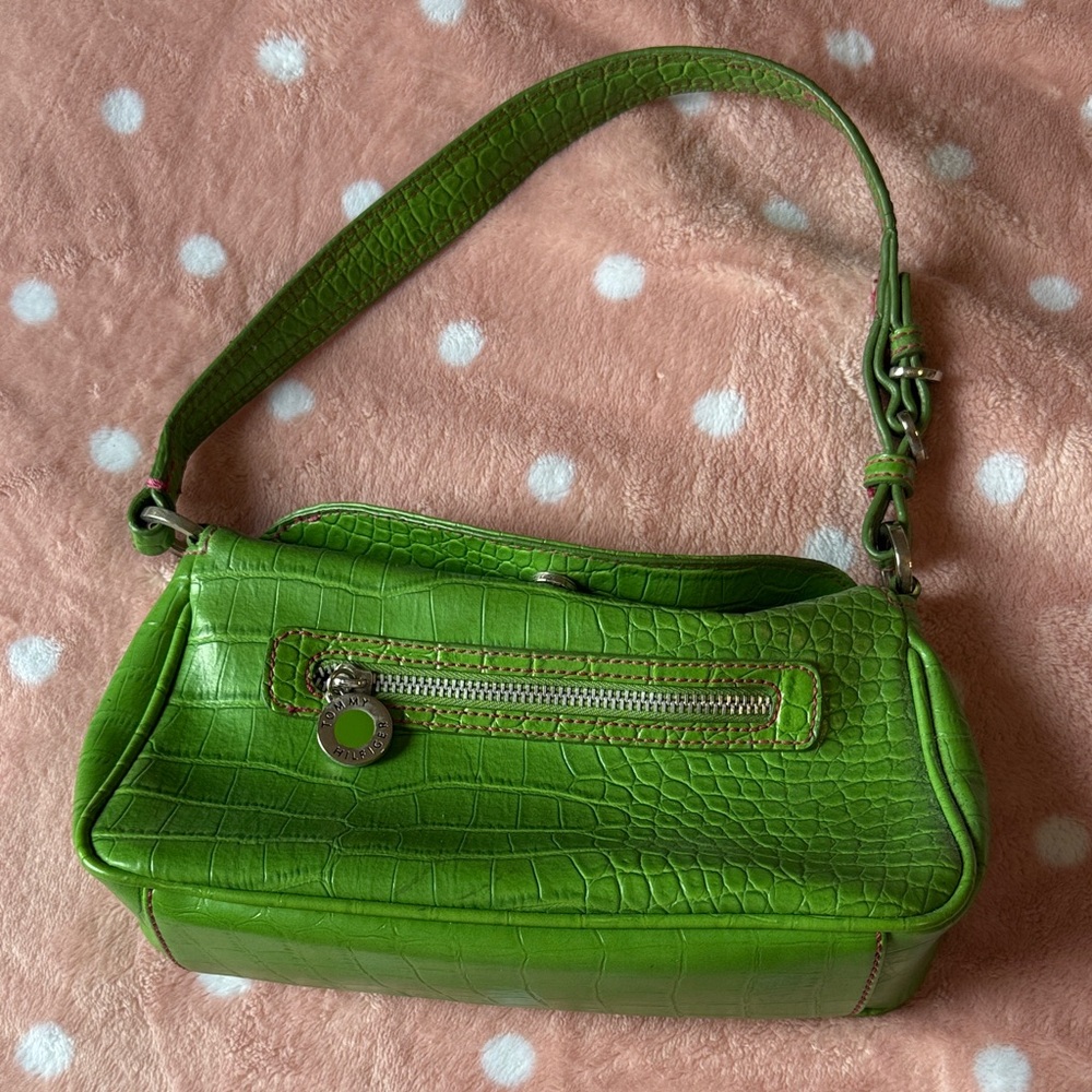 Tommy Hilfiger Green Croc-Embossed Shoulder Bag